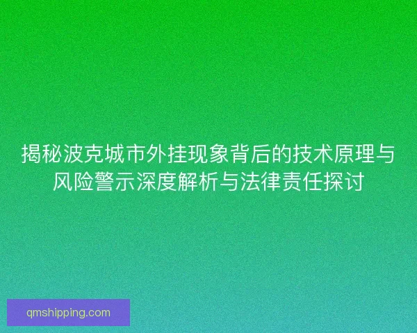 揭秘波克城市外挂现象背后的技术原理与风险警示深度解析与法律责任探讨